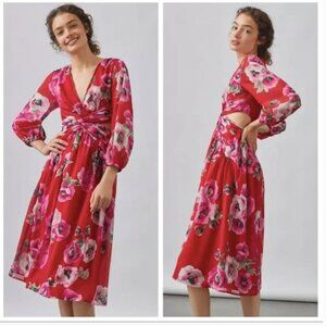 NWT Anthropologie Ranna Gill Floral Cutout Midi Dress